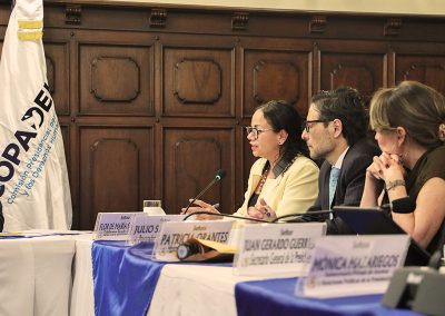 En la fotografía, la subdirectora Ejecutiva de la COPADEH en el uso de la palabra. A su izquierda el Procurador General de la Nación, Julio Saavedra y la Ministra de Ambiente y Recursos Naturales, Patricia Orantes.