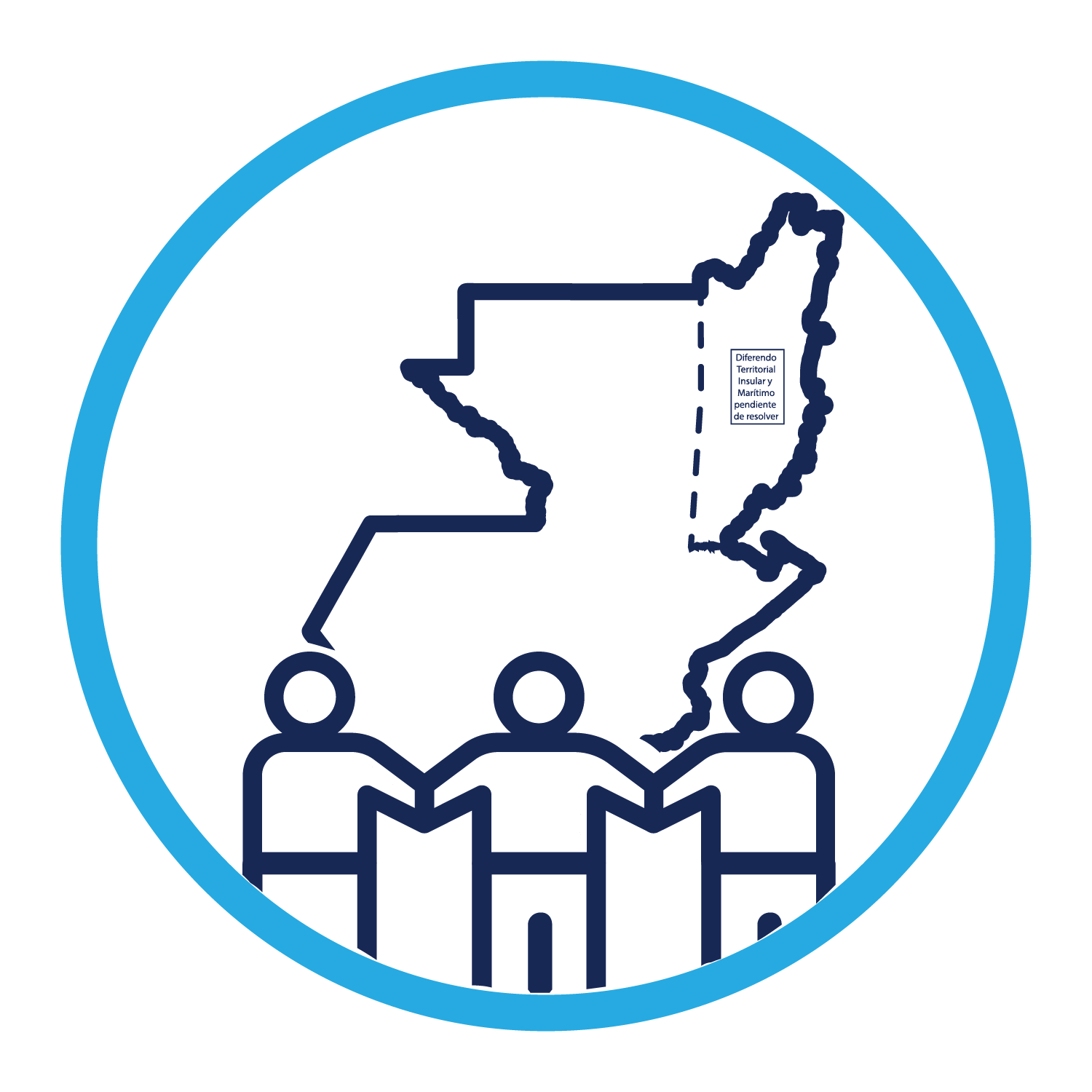 En la imagen aparecen iconos de tres personas tomadas de las manos y rodeando el mapa de Guatemala representando así, la necesidad y obligación de su defensa.
